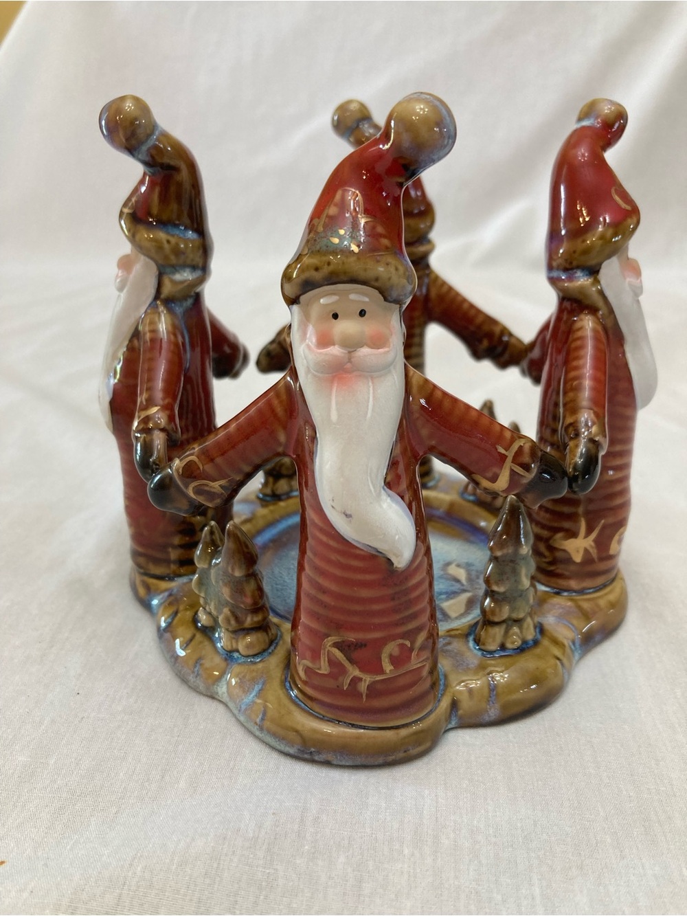 Elements Ceramic Santa Ring Candle Holder - Red and Brown Holiday Figurine